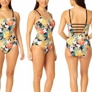 Hurley NWOT Dark Floral One Piece Swimsuit Size XL Tropical Modest Hawaiian